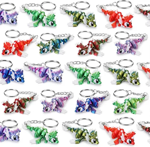 Miniatura 9 de Novabright 24 piezas 3D impreso leopardo Gecko llavero mini animal articulado flexible Fidget lindo regalo divertido para recuerdos de fiesta