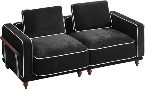 Sofá biplaza modular de 80 pulgadas, sofá modular Cloud con reposabrazos y patas de madera, cómodo sofá tapizado de 2 plazas para sala de estar y