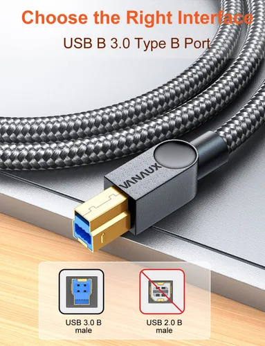 Miniatura 5 de VANAUX Cable USB 3.0 B macho a USB A, cable de datos USB 3 tipo B, compatible con estación de acoplamiento, discos duros externos, escáner y más