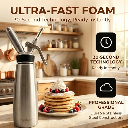 Miniatura 4 de Dispensador profesional de crema batida de acero inoxidable 304, 17 onzas, batidor de crema resistente con boquillas de acero inoxidable para café