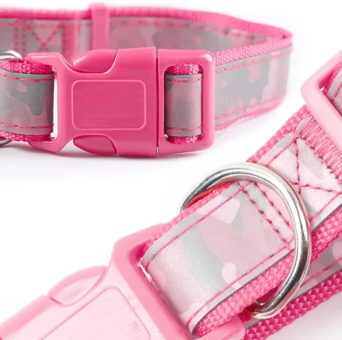 Miniatura 6 de Collar para perras chicas, medianas y grandes; collar rosa de nailon brillante, con hebilla de liberación rápida, suave para mascotas
