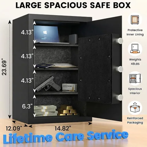Miniatura 6 de Caja fuerte ignífuga de 23.69 pulgadas de alto para el hogar, resistencia al fuego de 1700 °F durante 60 minutos, caja de seguridad a prueba
