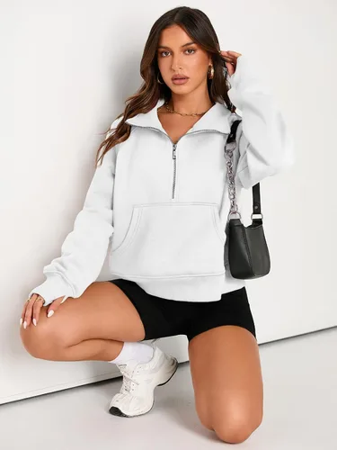 Miniatura 4 de AUTOMET Womens Sweatshirts Half Zip Cropped Pullover Fleece Quarter Zipper Hoodies Fall outfits Clothes Thumb Hole