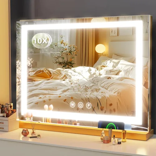 Miniatura 16 de Gvnkvn Espejo de tocador de maquillaje con puerto de carga USB de 19 pulgadas de largo x 24 pulgadas de ancho, espejo de maquillaje LED, espejo