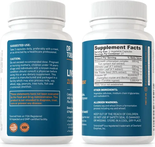 Miniatura 8 de Dr. Tobias Colon 14 Day Cleanse & Liver 21 Day Cleanse Suplementos con fibra, hierbas y probióticos, Solarplast, alcachofa, cardo mariano, apoya