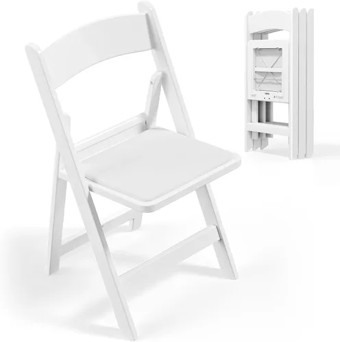 Miniatura 9 de VINGLI Silla plegable de plástico de resina blanca con asiento acolchado, silla de plástico plegable con capacidad de peso de hasta 350 libras