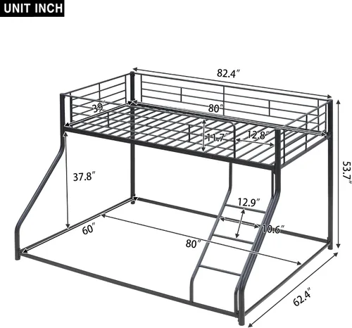 Miniatura 2 de Favfurish Litera de Metal de Piso Twin XL sobre Queen con Escaleras Inclinadas y Barandillas de Seguridad para Dormitorio, Habitaciones de Negro