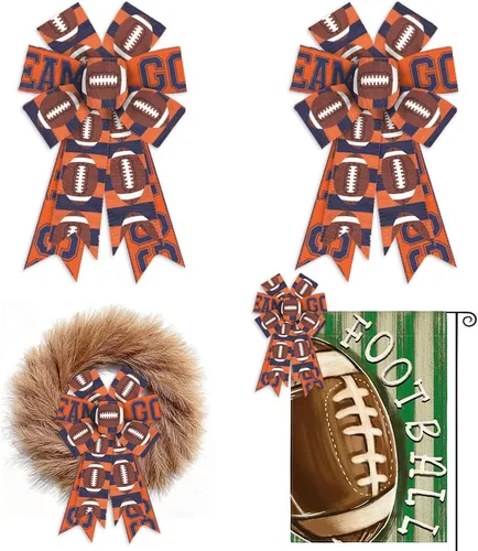 2 lazos de fútbol para decoración deportiva de corona, lazo de corona de fútbol naranja Go Team para decoración de fiesta de fútbol, día de juego,