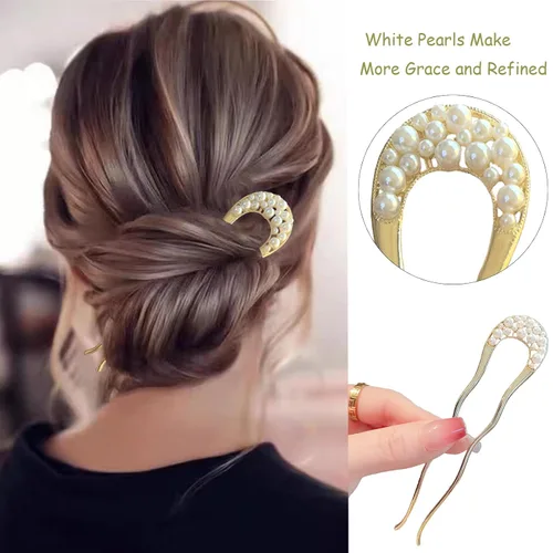 Miniatura 4 de Horquilla de metal para moños y peinados, pinza de pelo francesa dorada sin daños en el cabello, horquillas de pelo perla para cabello fino