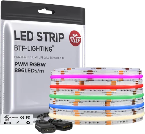 Miniatura 16 de BTF-LIGHTING FCOB COB Tira de luz LED RGBW 6500K 896LED/m 3m DC12V Flexible de cambio de color de alta densidad y luz uniforme de 12mm de ancho