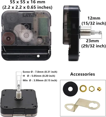 Miniatura 2 de TIKROUND Youngtown 12888 - Piezas de reemplazo para mecanismo de movimiento de reloj de cuarzo de alto par con manecillas de 207 mm / 8.15 pulgadas