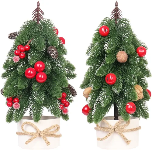Miniatura 8 de 2 piezas de árbol de Navidad pequeño, piña de bayas doradas artificiales, mini decoración de árbol de Navidad de mesa, para bodas, vacaciones
