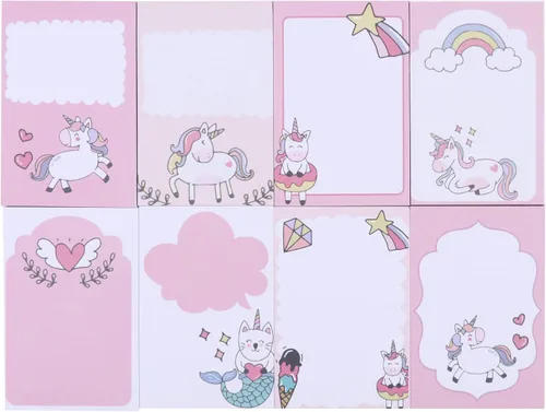 ANKOMINA Paquete de 8 blocs de notas de unicornio de dibujos animados, bloc de notas de mensajes, bloc de notas, lista de tareas para hacer lista,