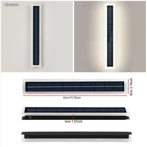 Miniatura 6 de Luces solares de pared LED impermeables para exteriores, 15.7 in de largo, pantalla de acrílico montada del atardecer al amanecer, 8 W, lámpara