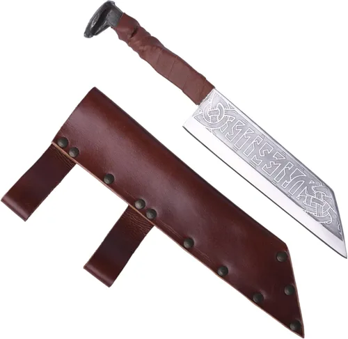 Miniatura 12 de Cuchillo Odin's Raven estilo vikingo nórdico de 10.3" - Hoja de acero al carbono forjada a mano de 6.5", empuñadura con cabeza de cuervo y funda
