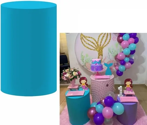 Miniatura 7 de Fundas de pedestal de princesa subacuática de sirenita cilíndrica cubierta de zócalo púrpura sólido para niñas, cumpleaños, fiesta oceánica, NO311