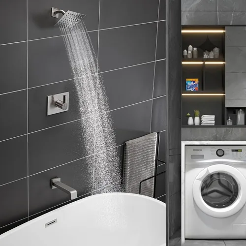 Miniatura 2 de SOOOHOT Juego de sistemas de bañera y ducha, juego de grifo de tina y ducha con grifo de ducha de 6 pulgadas de níquel cepillado, juego completo