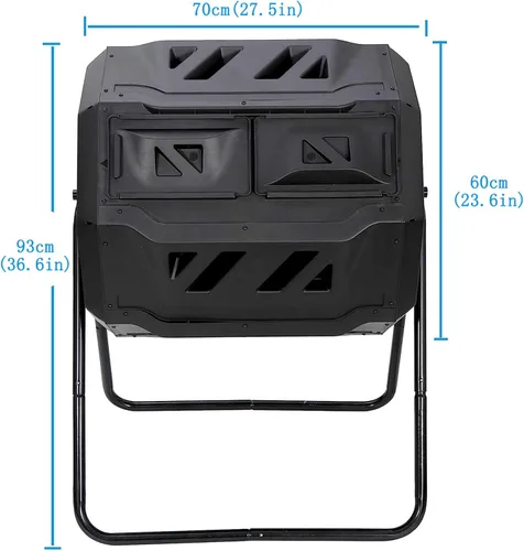 Miniatura 3 de Contenedor de compostaje para exteriores de 43 galones, vaso de compostaje de doble cámara con 2 puertas corredizas, contenedores de compostaje