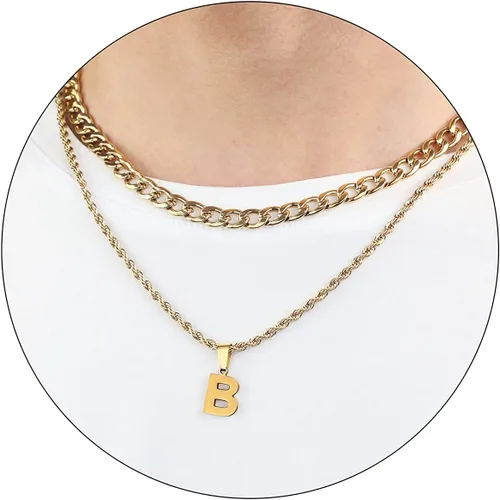 Miniatura 54 de SENRAN Collar con inicial en capas de la A a la Z para hombre, cadena de cuerda torcida de acero inoxidable de 18 a 20 pulgadas, dije de letra