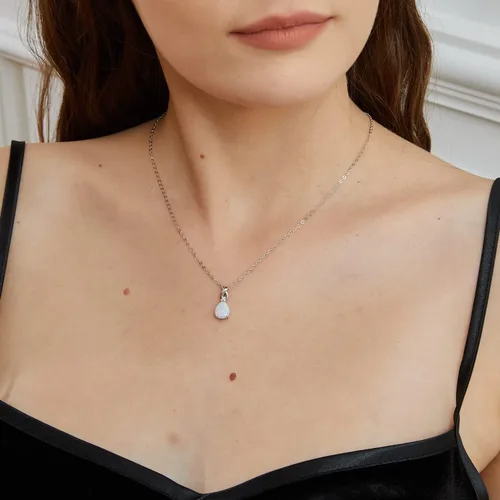 Miniatura 2 de VOLUKA Collar con colgante de ópalo de fuego blanco para mujer, piedra natal de piedras preciosas, regalos para niñas