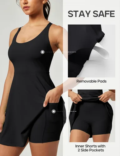 Miniatura 5 de Heathyoga Vestidos de tenis para mujer, vestido atlético con pantalones cortos debajo, vestido de entrenamiento con bolsillos, trajes de golf