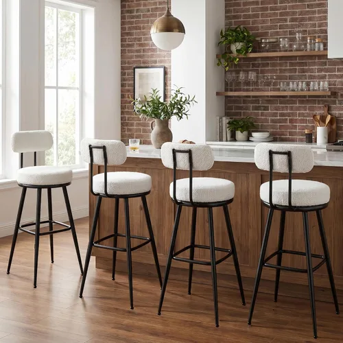 Miniatura 8 de VASAGLE Juego de 2 taburetes de bar giratorios de 360°, taburetes de bar de altura de mostrador con respaldo, tela Boucle, contemporáneo moderno