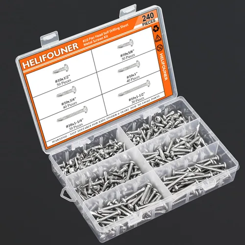 Miniatura 7 de HELIFOUNER 240 piezas #10 x 1/2", 5/8", 3/4", 1", 1-1/4", 1-1/2", tornillos autoperforantes de cabeza panorámica de 1-1/2", kit surtido de tornillos