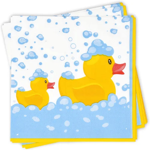 Miniatura 7 de Gift Boutique 96 piezas de suministros de fiesta de patos de goma, platos de papel, servilleta para patos amarillos, pato, baño de burbujas, pijama