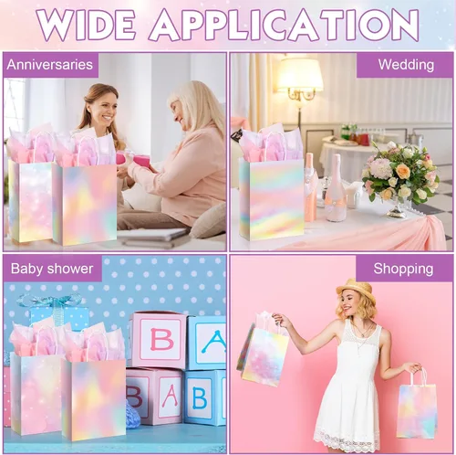 Miniatura 5 de Maitys 24 bolsas de regalo de arcoíris pastel con papel de seda, bolsas de recuerdo de fiesta de Pascua, bolsa de regalo pastel para niños y niñas