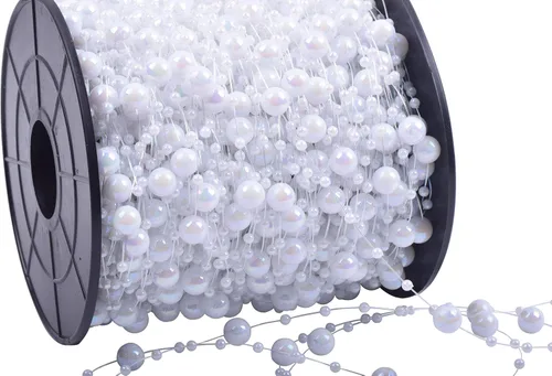 Miniatura 18 de KAOYOO Cadena de 200 pies de cuentas de perlas artificiales, guirnalda de perlas con adorno perlado (Aguamarina AB)