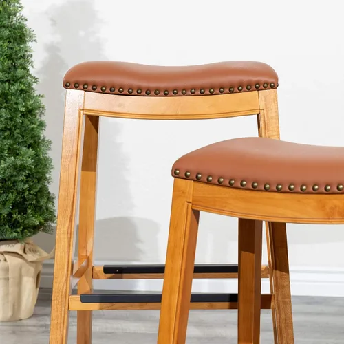Miniatura 9 de DTY Indoor Living Durango - Taburete de cuero regenerado, taburete de mostrador de 24 pulgadas, acabado natural, asiento de cuero de silla Acabado