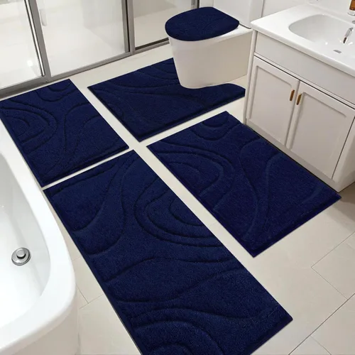 Miniatura 22 de Juego de alfombras de baño HEBE de 5 piezas, tapete de baño de microfibra suave y absorbente para el baño, juego de alfombras de baño antideslizante
