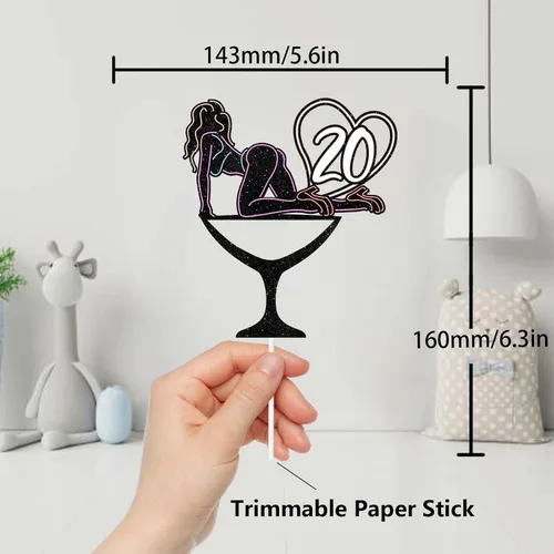 Miniatura 2 de Decoración para tartas con purpurina Crazy Girl 20 Let's Glow Crazy Party Theme Decor Supplies para mujeres y niñas, feliz cumpleaños, 20