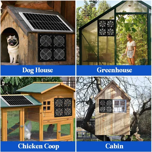 Miniatura 6 de Ventilador de escape solar para gallinero y ventilador alimentado con panel solar de 25 W y paquete de 4 ventiladores de CC sin escobillas de alta