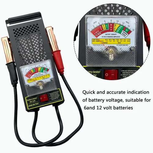Miniatura 6 de Probador de carga de batería, probador de carga de batería de automóvil, 6 V, 12 V, probador de alternador de batería con voltímetro y pinzas