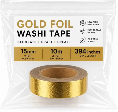 Cinta Washi de Lámina Dorada Premium Metálica Autoadhesiva de Enmascarar para Decoración de Pared, Manualidades, Álbumes de Recortes, Bordes de TV,