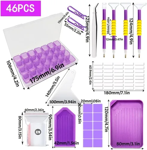 Miniatura 2 de KTCLCATF 46 piezas de herramientas y accesorios DIY para pintura de diamantes, bolígrafos de pintura de múltiples tamaños para adultos para hacer