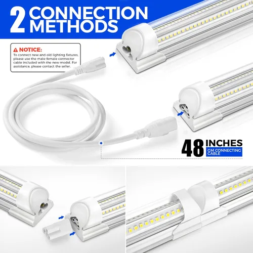 Miniatura 6 de Barrina - Luz de tienda LED de 8 pies, 100 W, 15,000 lm, 6500 K, súper brillante en color blanco, luces LED de tubo en forma de V, luminarias