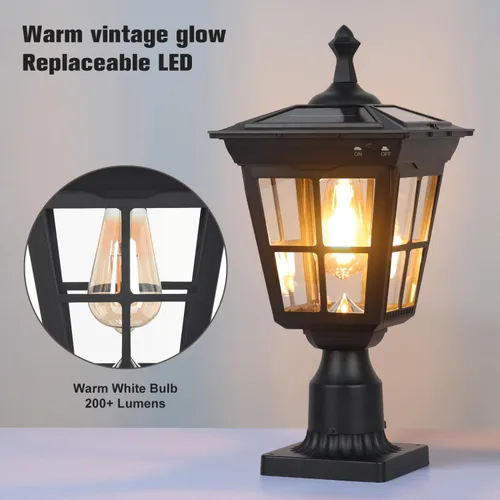 Miniatura 2 de Lámpara solar de poste de luz de aluminio fundido, impermeable, luces de pilar LED con vidrio para exteriores del atardecer al amanecer, luz solar