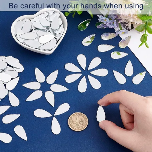 Miniatura 4 de OLYCRAFT 300 piezas de lágrima y hoja de artesanía espejos pequeños azulejos de espejo mini azulejos de espejo de vidrio DIY espejo lágrima mini