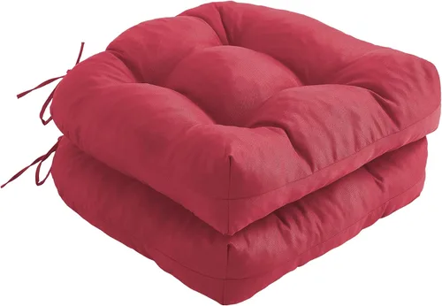 Miniatura 10 de IPYNBAP Juego de 2 cojines para sillas de exterior, cojines para sillas de patio con lazos, 17x17+4" cojines de asiento acolchados para exteriores