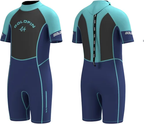 Goldfin Traje de neopreno corto de 0.118 pulgadas para niños y niñas, para mantener el calor en agua fría, surf, natación, esnórquel, buceo Azul