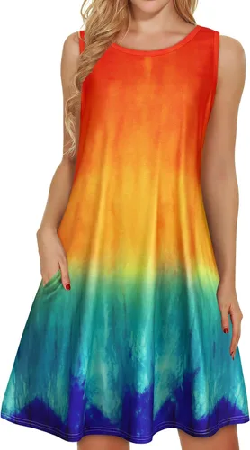 Miniatura 45 de elescat Vestidos de verano para mujer 2025, vestido casual de playa sin mangas con estampado floral, tipo camiseta, suelto y con bolsillos
