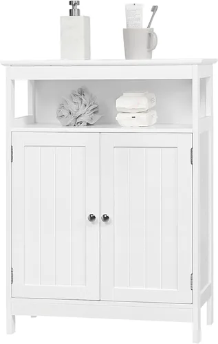 Miniatura 10 de Topeakmart Armario de madera con puertas duraderas y estantes ajustables, armario interior de madera independiente para baño/sala de estar/pasillo