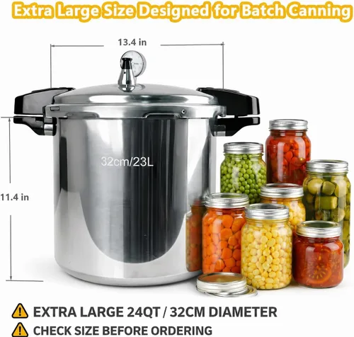 Miniatura 2 de olla de presión de 24 cuartos de galón y olla de presión para enlatado con manómetro, 14.5 PSI, práctico juego de iniciación de suministros
