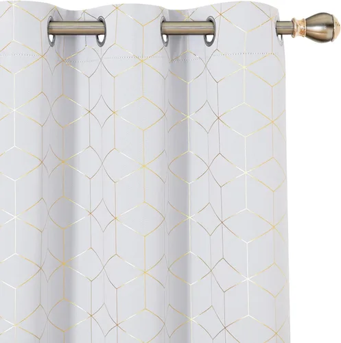 Deconovo Cortinas opacas, aislamiento térmico y reducción de ruido, estampado de lámina de diamante – ojales en la parte superior, 2 paneles,