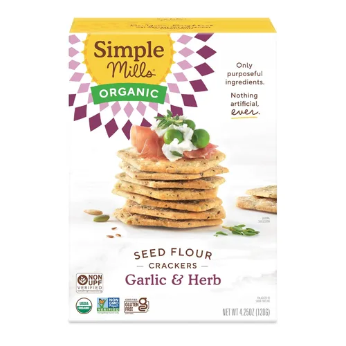 Miniatura 9 de Simple Mills - Galletas de semillas orgánicas, ajo y hierbas de olor, sin gluten, con semillas de lino, semillas de girasol, sin maíz, aperitivos