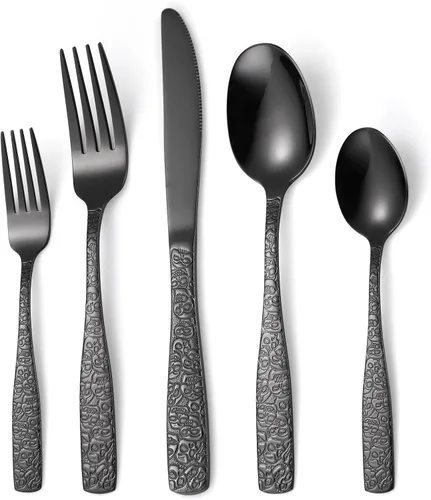 Miniatura 9 de Juego de cubiertos dorados de 20 piezas con tenedor para pastel, juego de cubiertos de acero inoxidable para 4, utensilios de cocina con mango