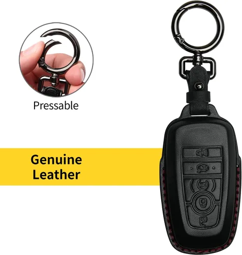 Miniatura 6 de Tukellen Funda de cuero para llavero de Ford con llavero compatible con Ford Explorer Mustang Fusion Escape F150 F250 F350 F450 F550 Edge-Negro