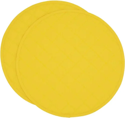 Juego de dos manteles individuales redondos acolchados de color amarillo brillante sólido